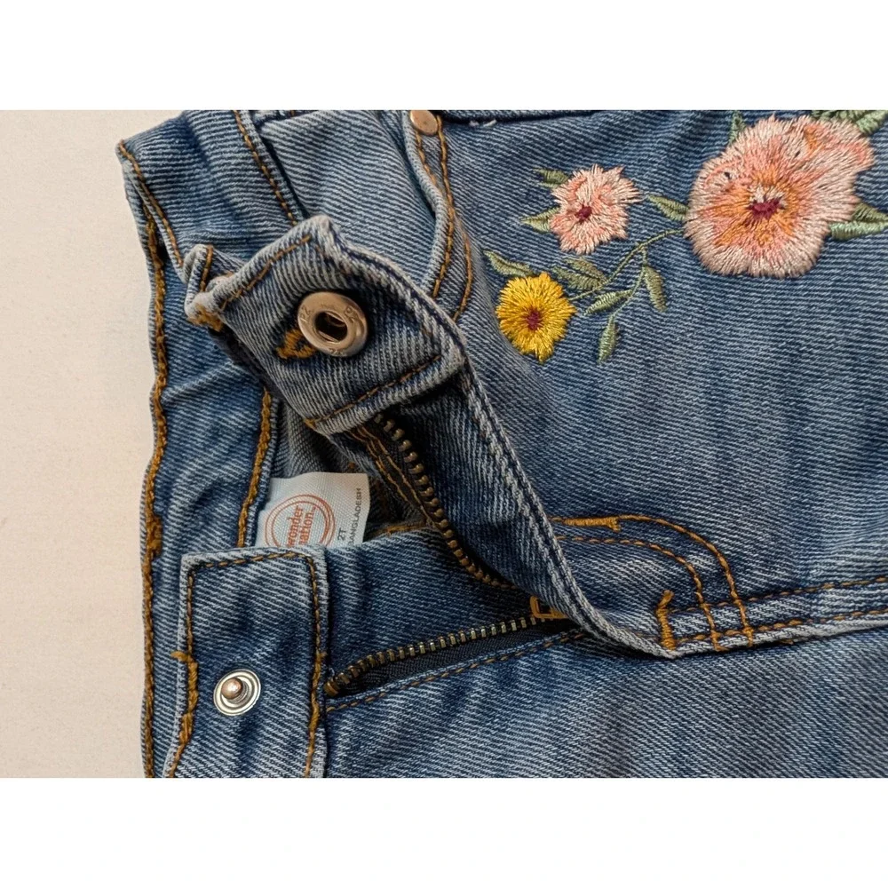 Wonder Nation Girls 2T Medium Wash Floral Embroidered‎ Flare Jeans WA32100078104
